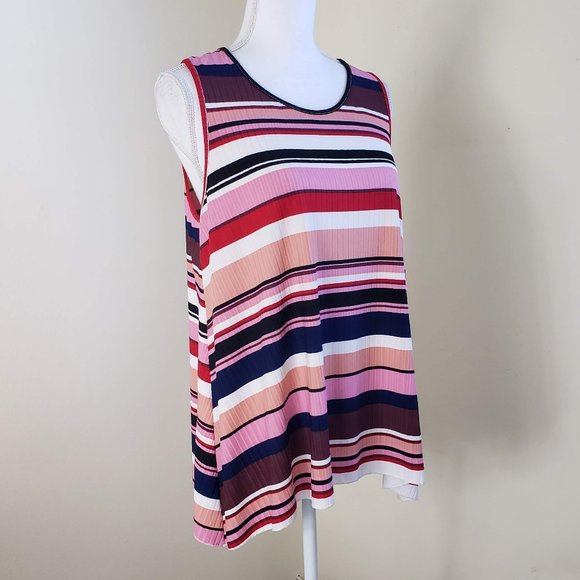 FYVE Scooped Neck Striped Sleeveless Tank Top Multicolor Size Large - Picture 3 of 10